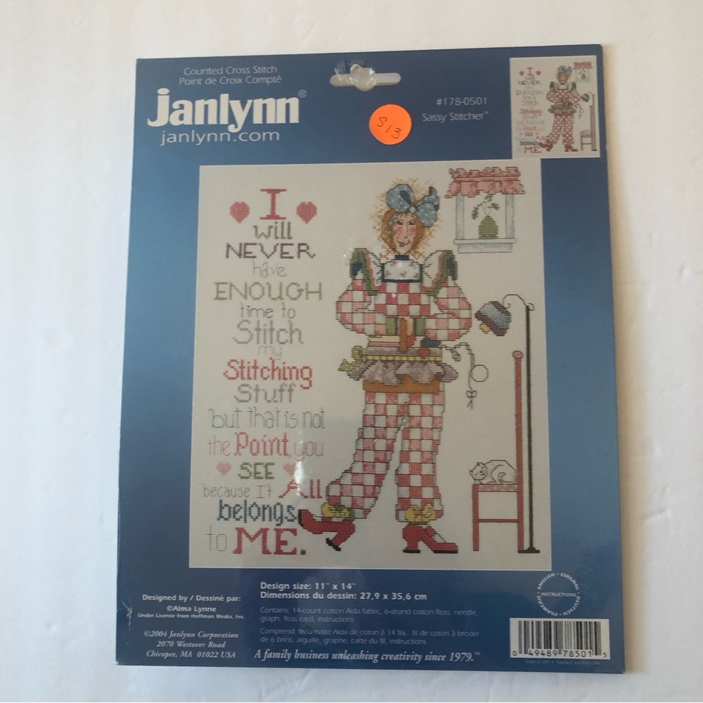 JanLynn Cross Stitch Kit 2004 "SASSY STITCHER"